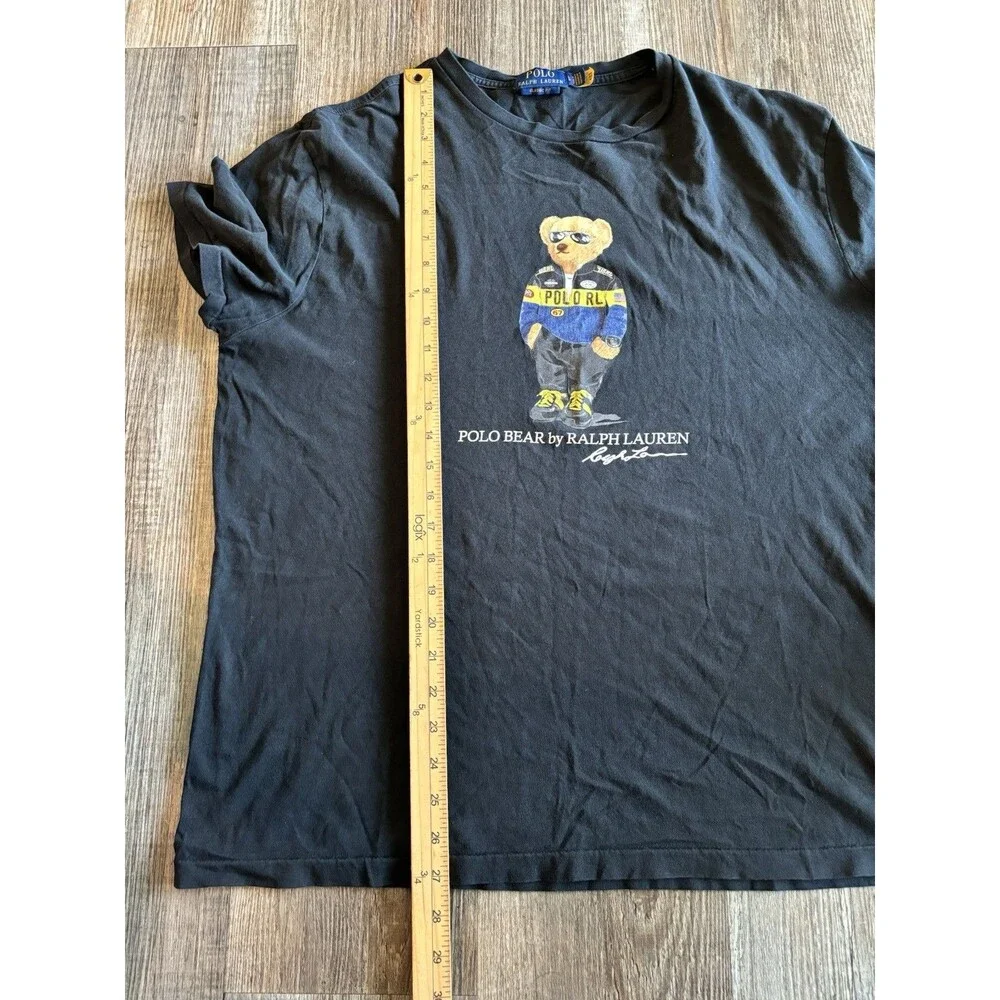 Polo Ralph Lauren Racing Bear Classic Black Crew Neck T Shirt Men’s Size Large